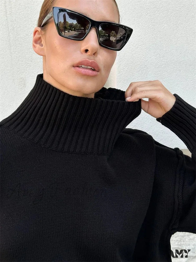 Winter Knit Pullover Female Clothes Loose Casual Ribbed Stylish Cozy Trendy Chic Comfortable Sweater