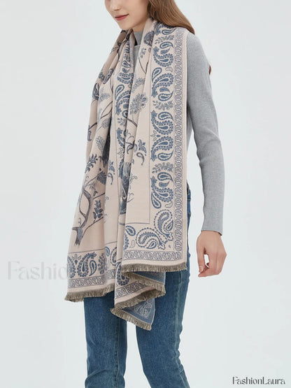 Winter Warm Toile Trendy De Jouy Tassel Scarf