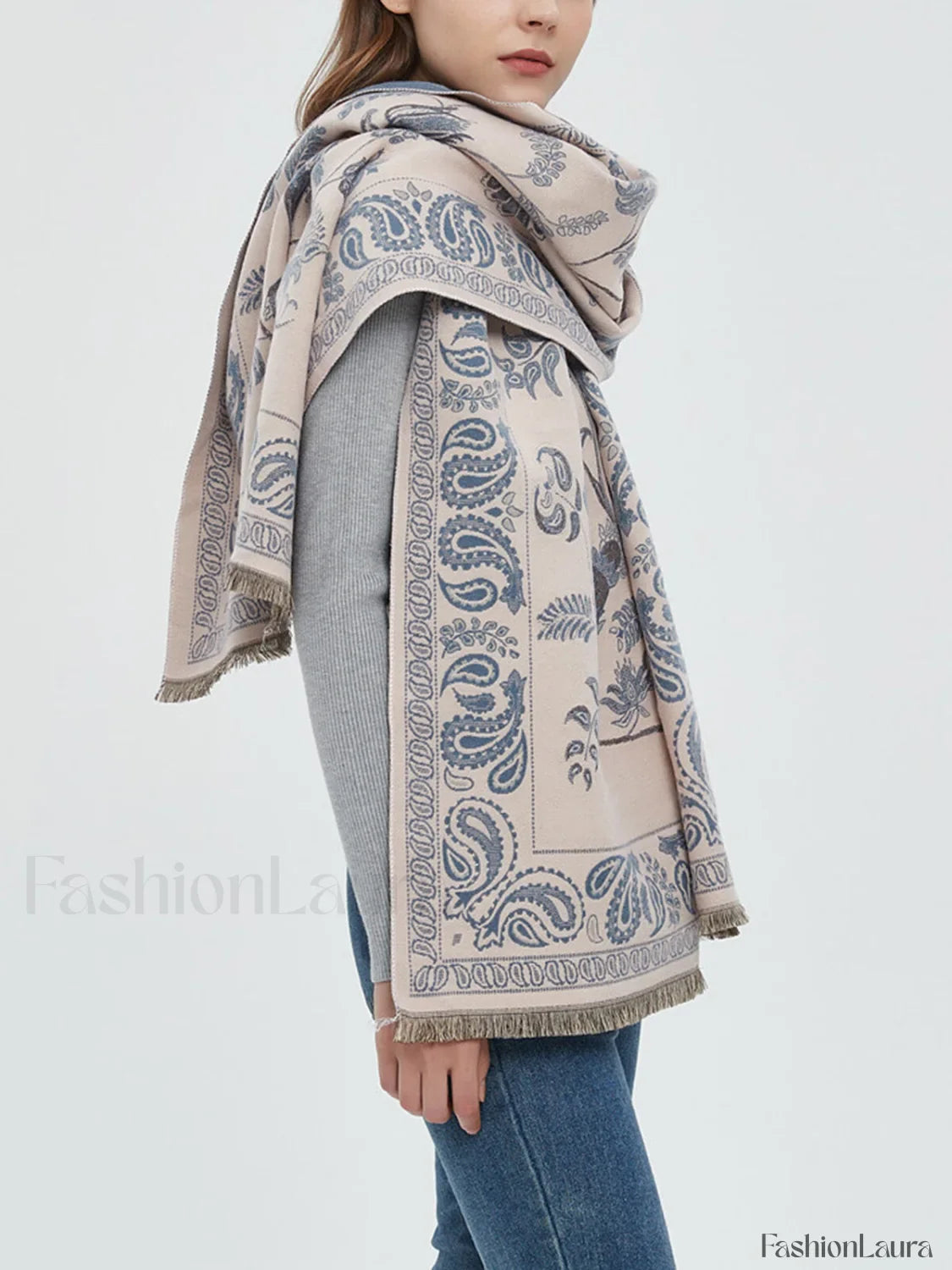 Winter Warm Toile Trendy De Jouy Tassel Scarf