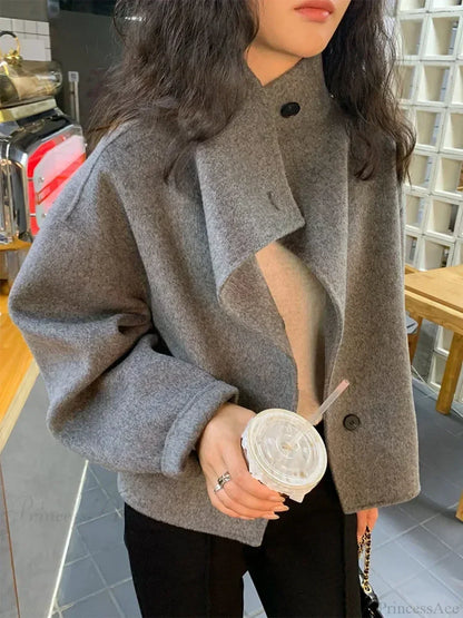 Winter Wool Stand Collar Single-Breasted Overcoat