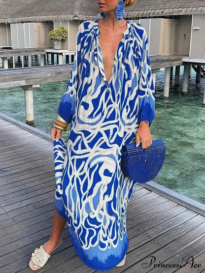 Boho Print Long Sleeve Maxi Dress
