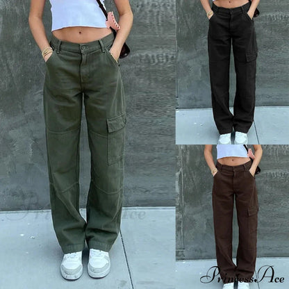 Women Denim Army Green Black Brown Solid Color Casual Fashion Chic Female Cool Girls Streetwear Jeans