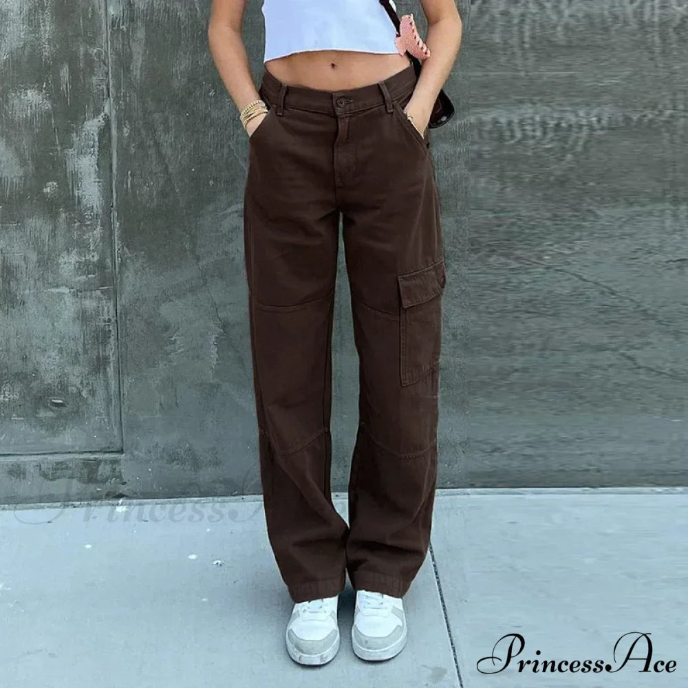 Women Denim Army Green Black Brown Solid Color Casual Fashion Chic Female Cool Girls Streetwear Jeans