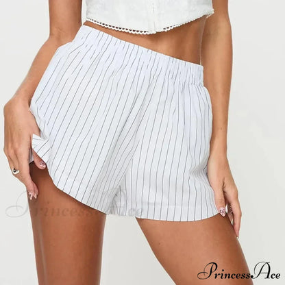 Women Gingham Boxer Striped Elastic High Waist Pajama Plaid Printed Button Lounge Short