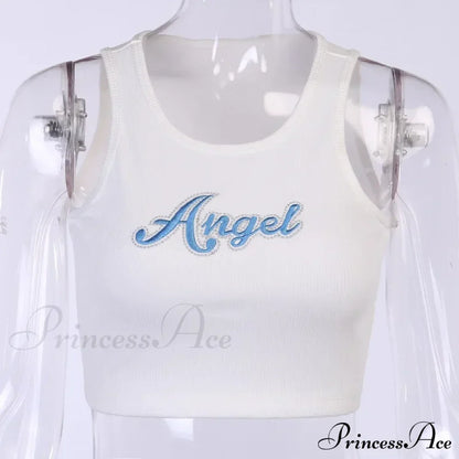 Women Letter Embroidery Vest Summer Sleeveless Crop for Ladies Tank top