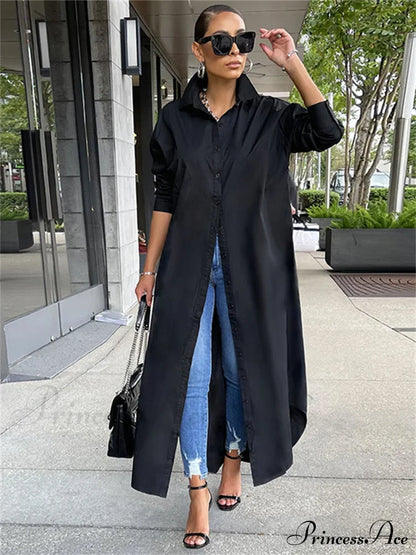 Women Loose Casual Kaftan Shirts Solid Sleeve Lapel Single-breasted Female Vestidos