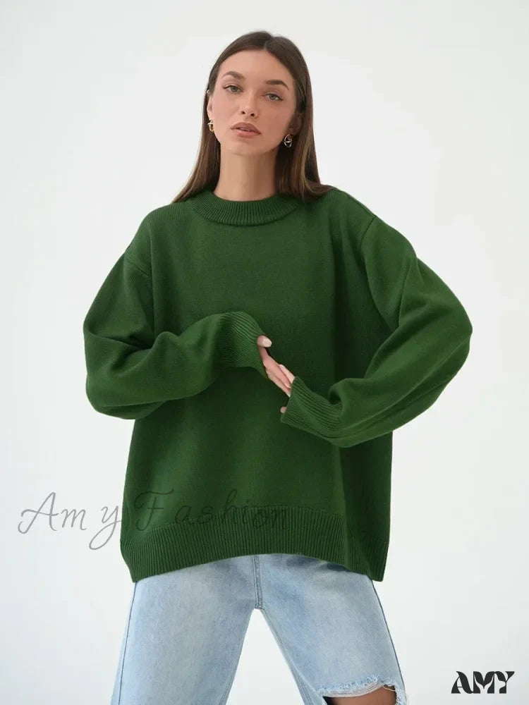 Women O Neck Autumn Winter Thick Warm Pullover Oversized Casual Loose Knitted Jumper Cozy Stylish Sweater