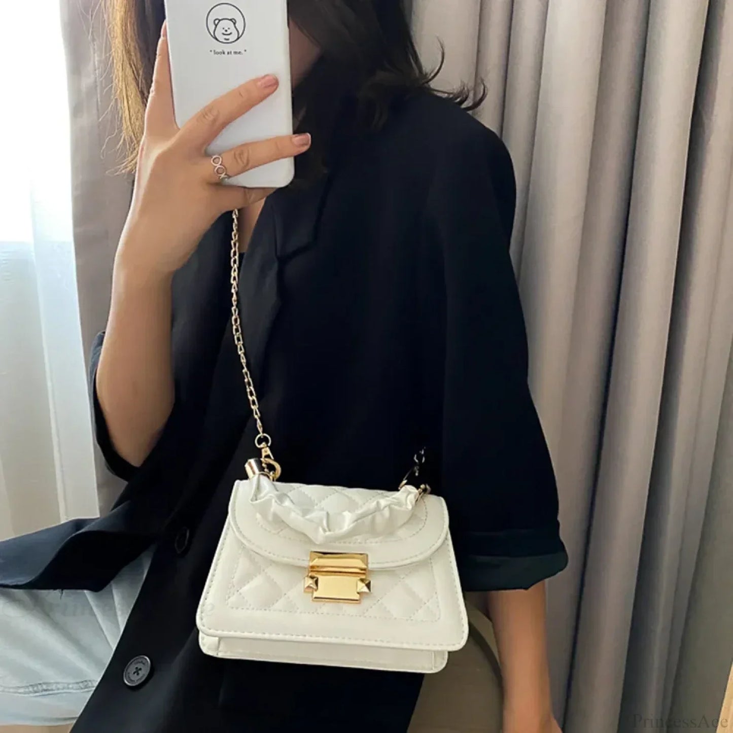 Women PU Leather Designer Crossbody Chain Handbag
