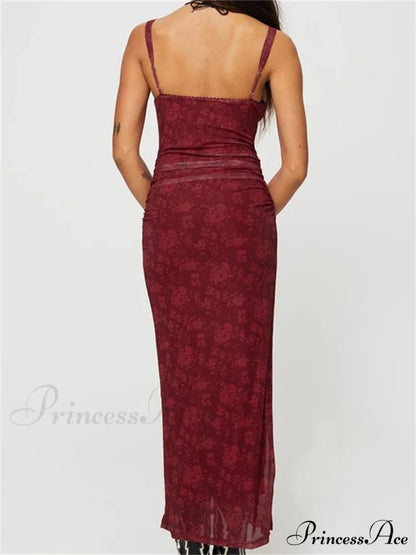 Women Sleeveless Strap Summer Vintage Floral V-neck Party for Cocktail Beach Vestido Streetwear