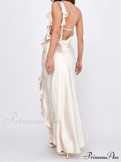 Women Summer Evening Sleeveless Strap Backless Off Shoulder High Split Ruffles Party Female Vestidos