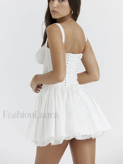 Women Summer Flowy Square Neck Tie-Up Tank Casual A-Line Dress