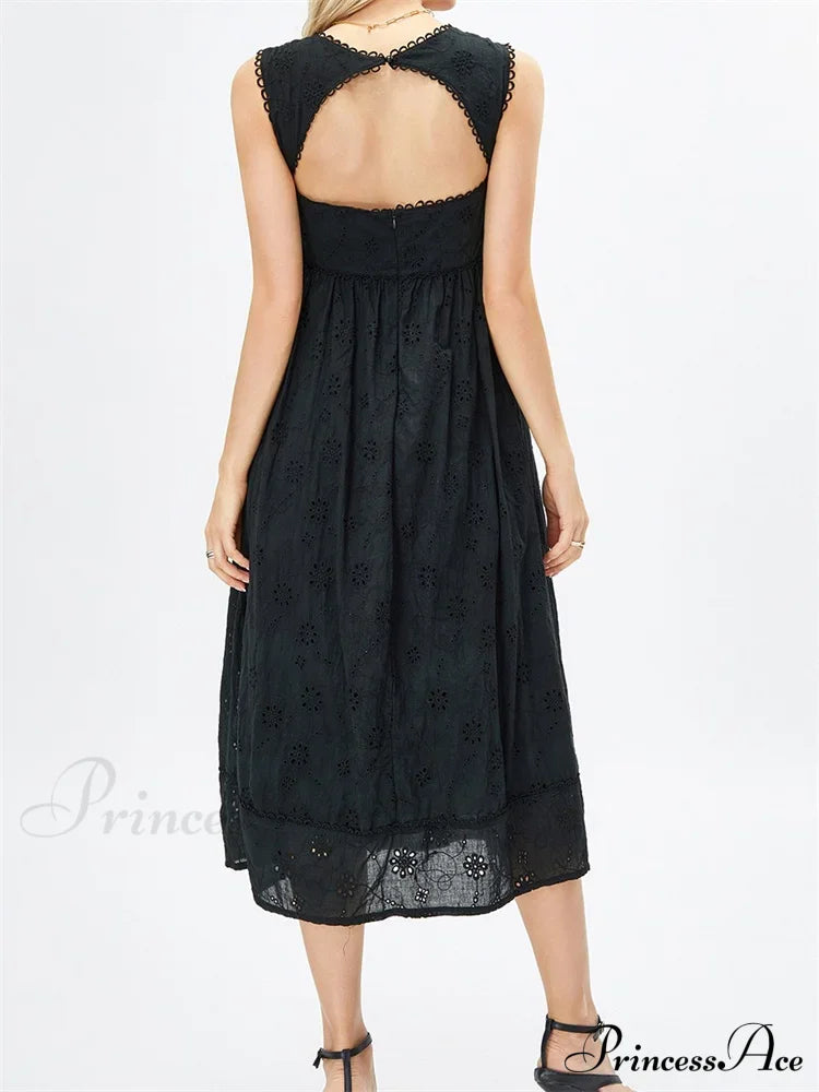 Women Summer Lace Floral Backless Tie-up Sleeveless Spaghetti Strap Hollow Out Party Female Vestidos