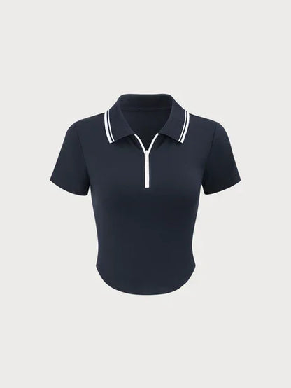 Navy Collar Short Sleeve Top