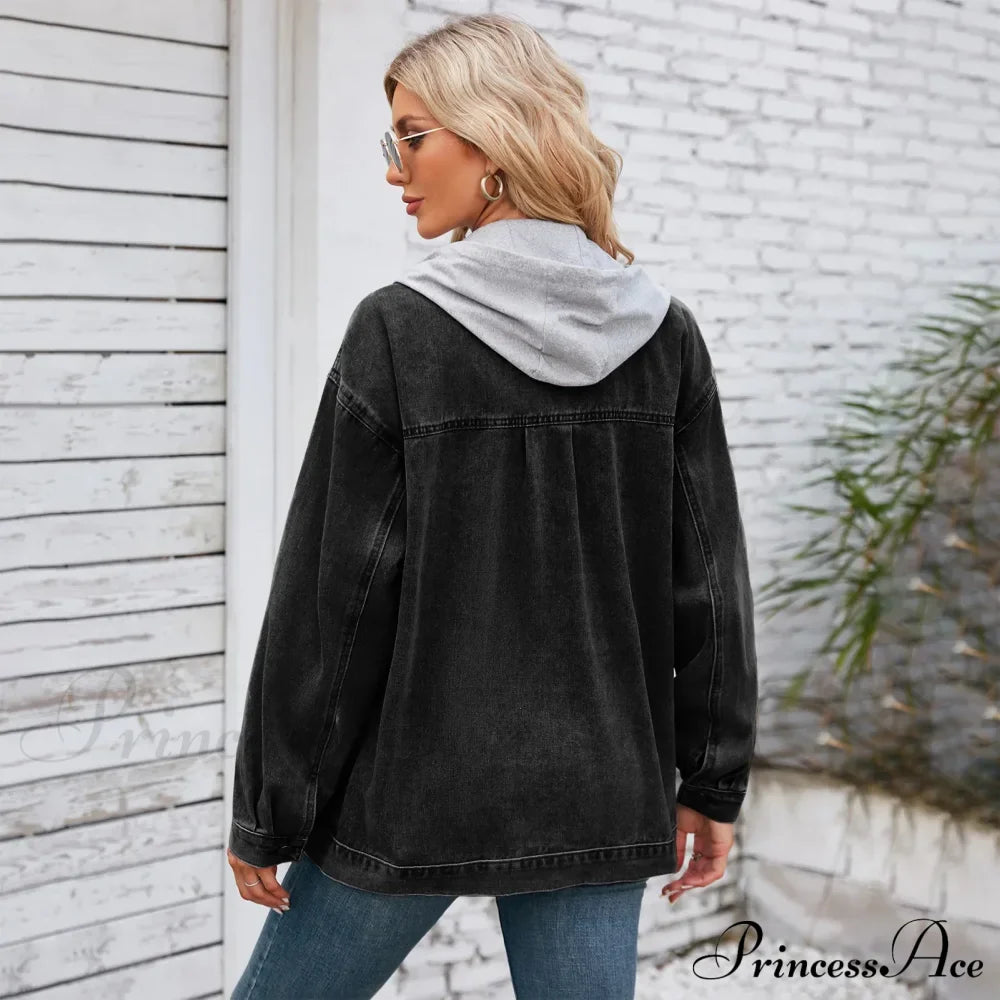 Womens Autumn Spring Oversized Denim Casual Distressed Boyfriend Comfy Jacket