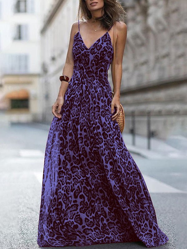 Leopard V-Neck Sling Bare Back Dress