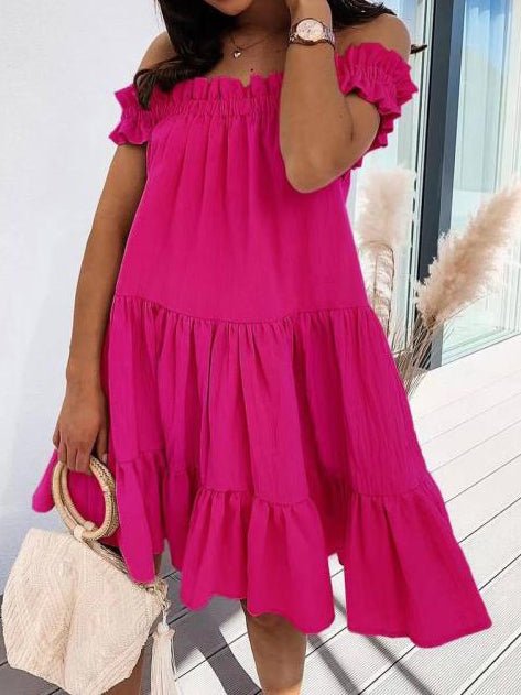 Loose One Word Collar Ruffle Dress