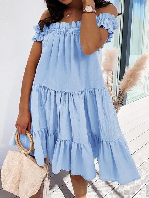 Loose One Word Collar Ruffle Dress