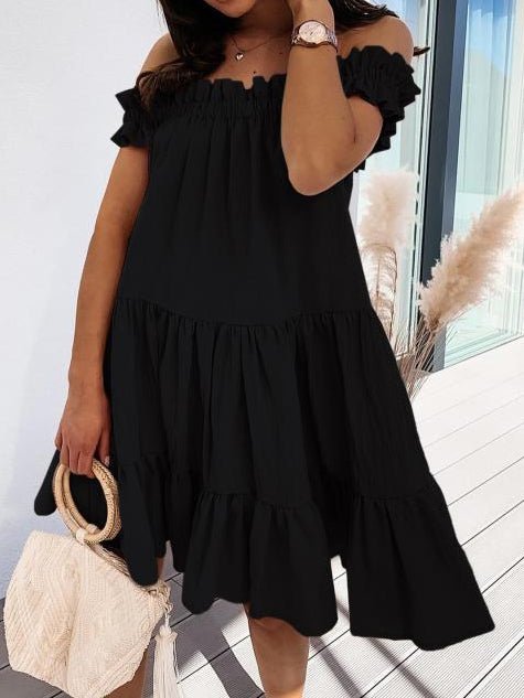 Loose One Word Collar Ruffle Dress