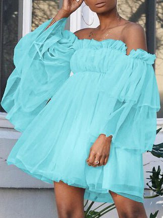 One-Shoulder Long Sleeve Mesh Mini Dress
