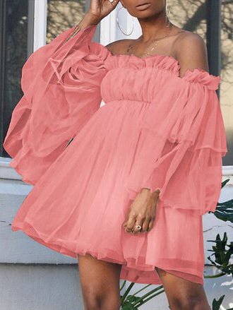 One-Shoulder Long Sleeve Mesh Mini Dress