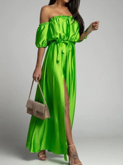 One-Shoulder Short Sleeve Slit Dress