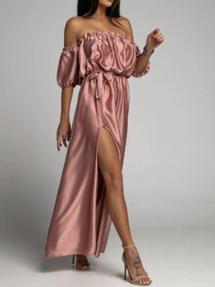 One-Shoulder Short Sleeve Slit Dress