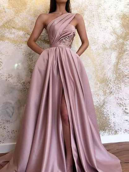 One Shoulder Sleeveless Slit Dress