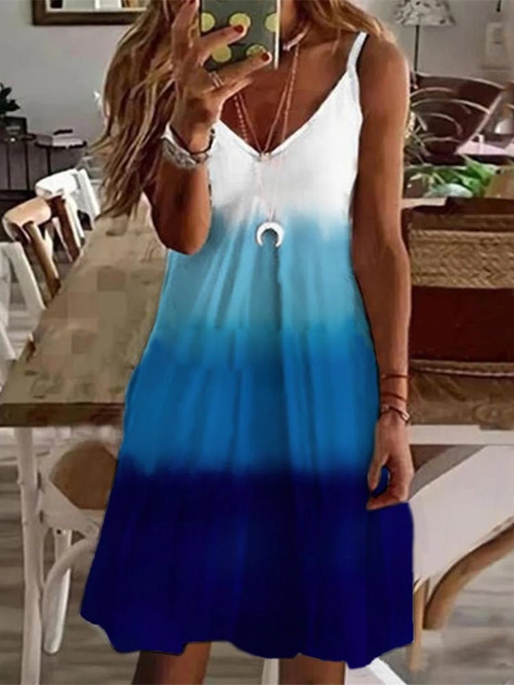 Printed Sling V-Neck Sleeveless Dress