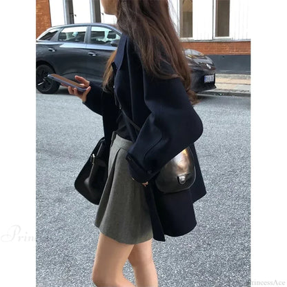 Wool Blends Vintage Korean Streetwear Overcoat