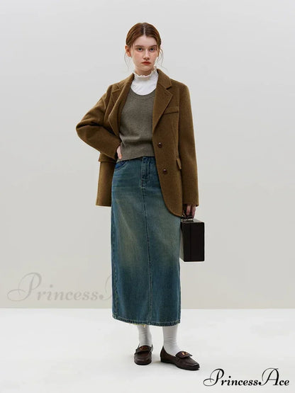 Wool Commuter Short Double-sided Single-breasted Two-button Lady Simple Elegant Coat