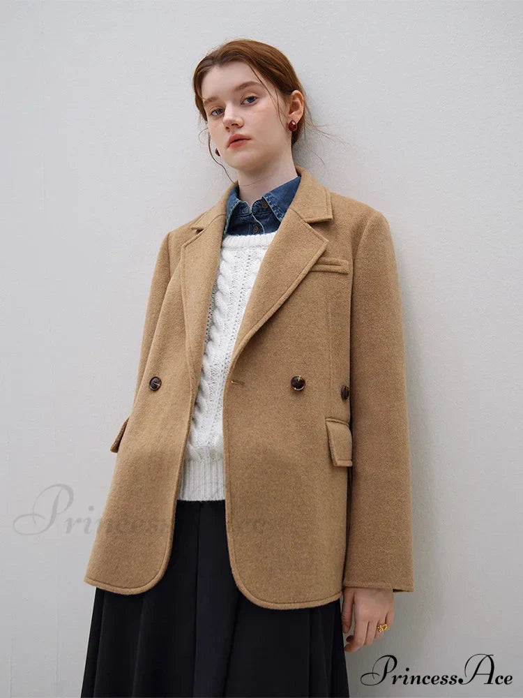 Wool Commuter Short Double-sided Single-breasted Two-button Lady Simple Elegant Coat