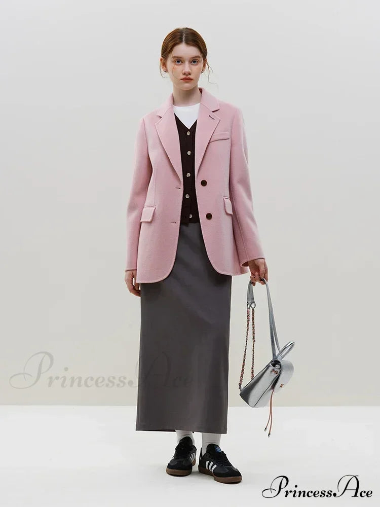 Wool Commuter Short Double-sided Single-breasted Two-button Lady Simple Elegant Coat