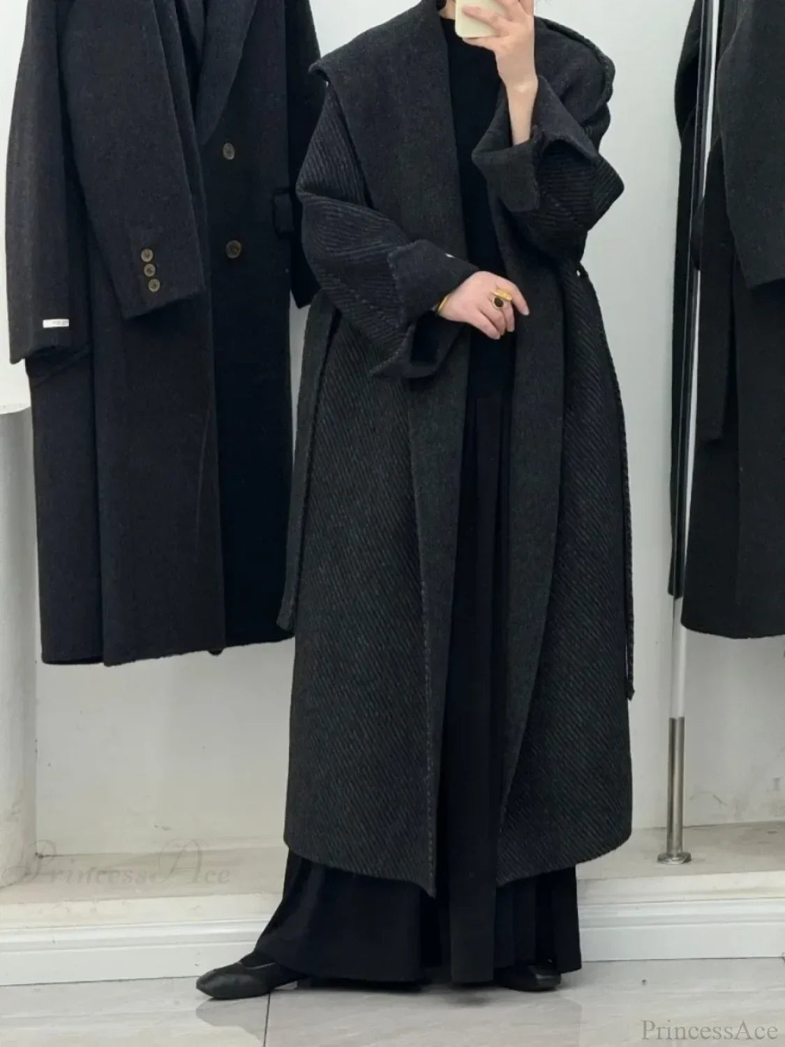 Wool Hooded Office Lady Cashmere Overcoat
