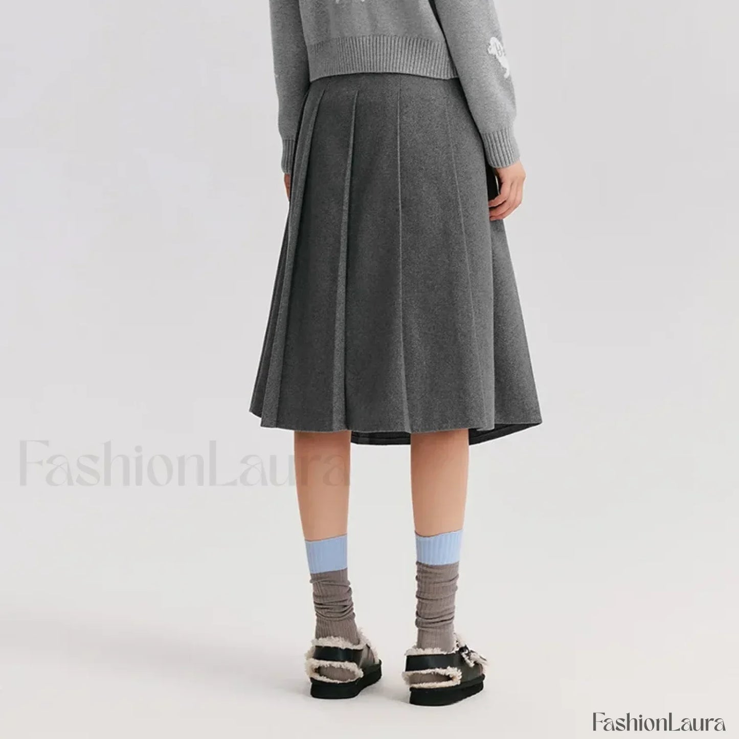 Woolen Pleated A-Line Skirt