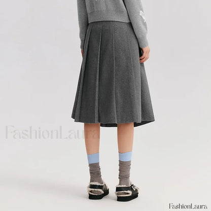 Woolen Pleated A-Line Skirt
