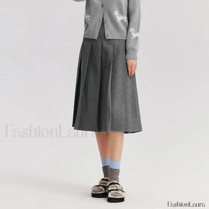 Woolen Pleated A-Line Skirt
