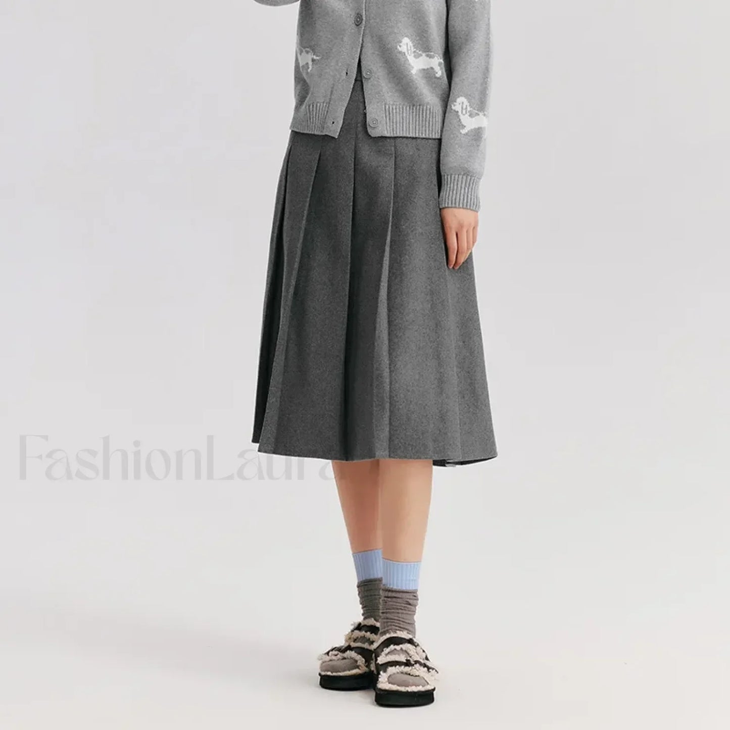 Woolen Pleated A-Line Skirt