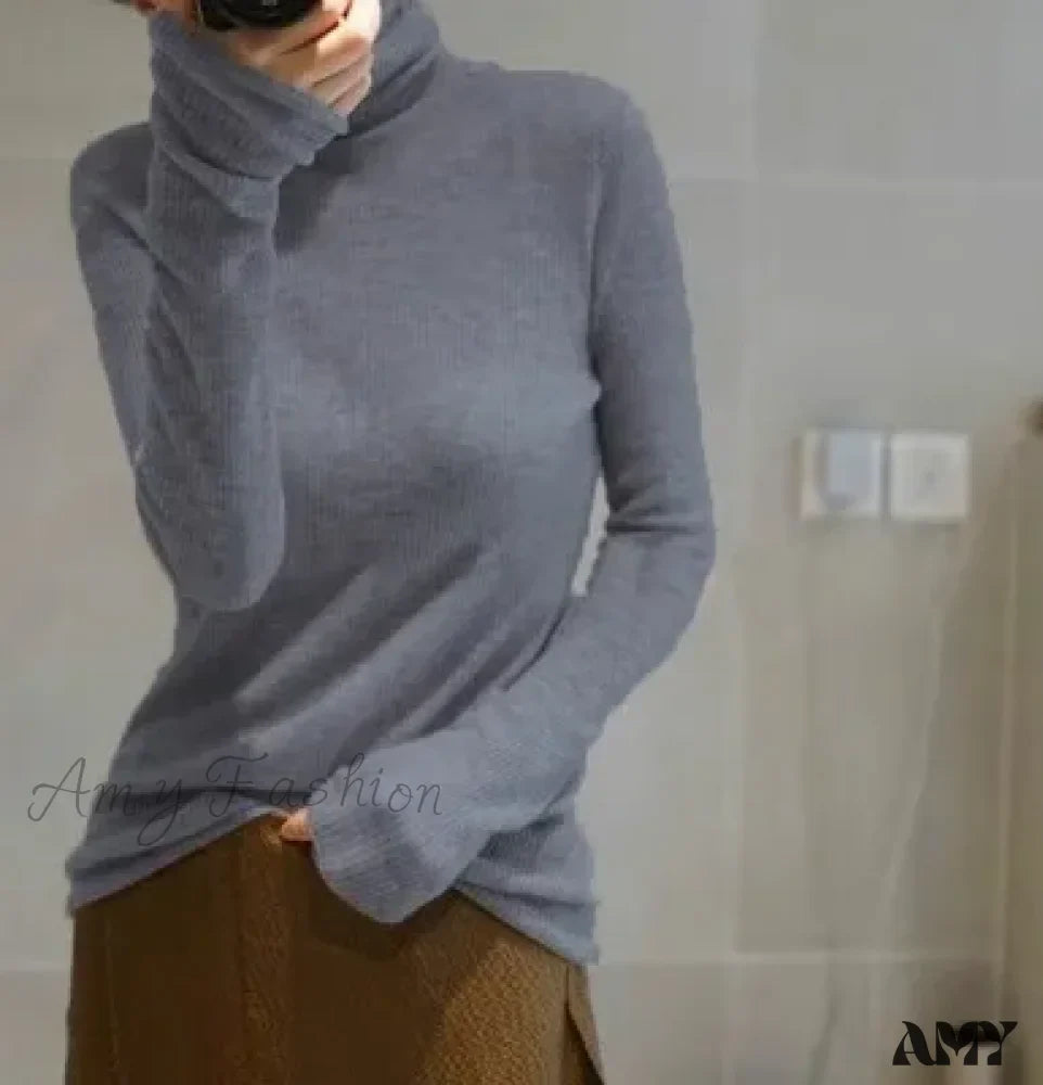 Worsted Micro Transparent Cashmere Women's Slim Wool Base Knitting Elegant Stylish Autumn Winter Sweater