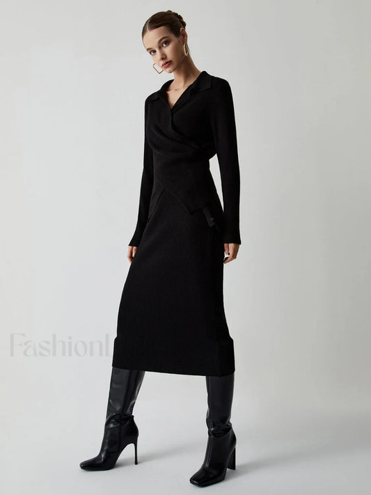 Wrap Knit Two Trendy Piece Skirt Set