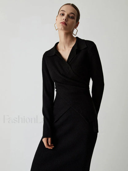 Wrap Knit Two Trendy Piece Skirt Set