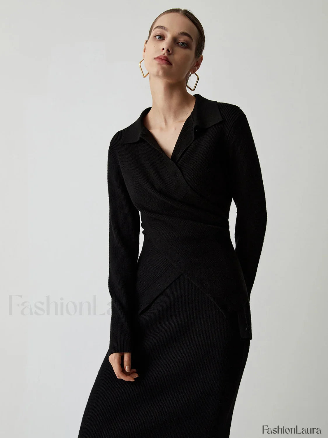 Wrap Knit Two Trendy Piece Skirt Set