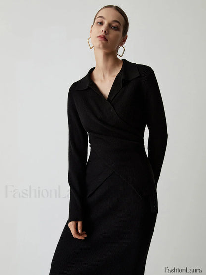 Wrap Knit Two Trendy Piece Skirt Set