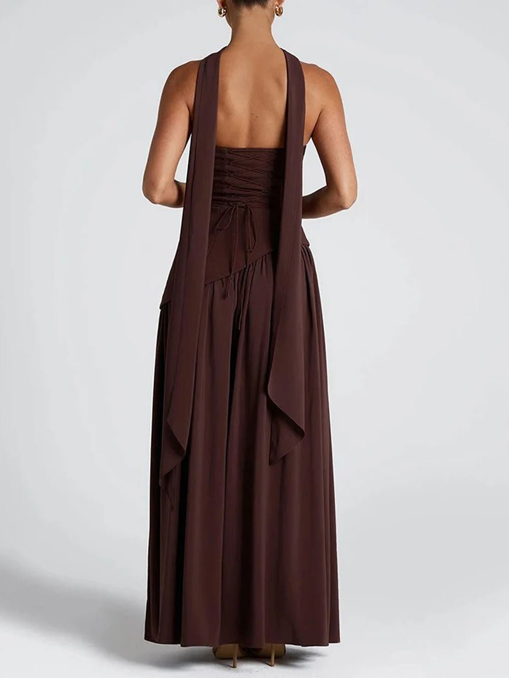 Strapless Neck Tie High Slit Maxi Dress