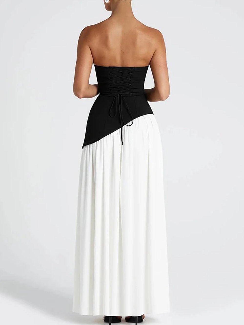 Strapless Neck Tie High Slit Maxi Dress