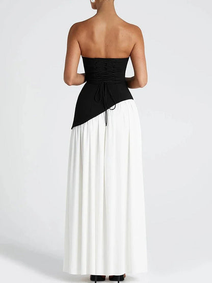 Strapless Neck Tie High Slit Maxi Dress