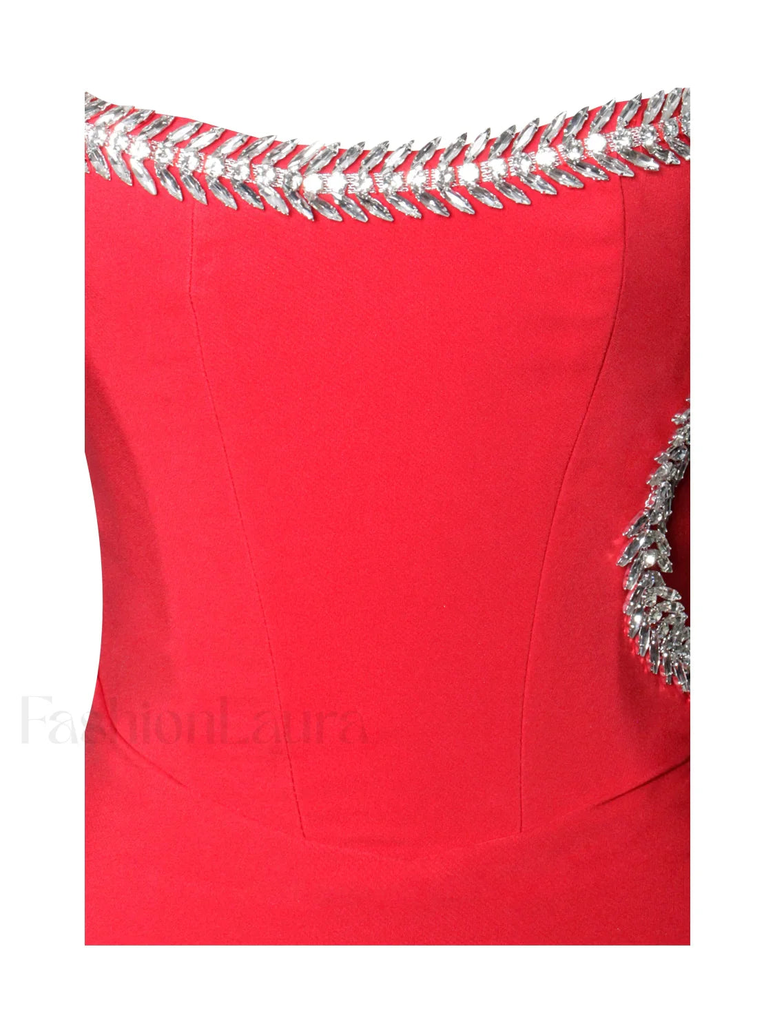 Xoana Red Crystal Charming Embellished High Slit Gown