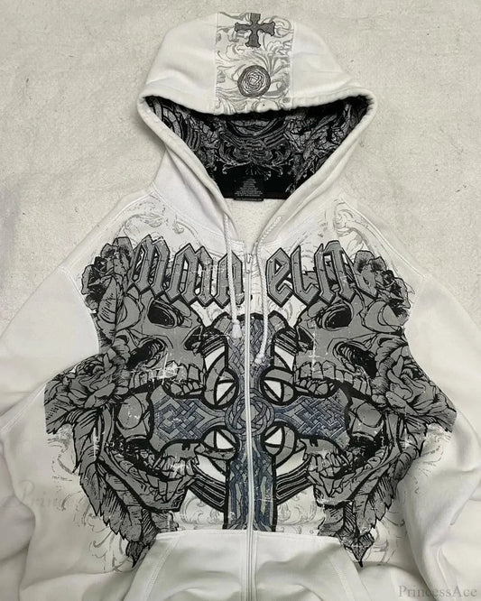 Y2K Gothic Skull Zipper Hoodie