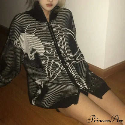 Y2k Harajuku Vintage Zip Up Oversized Autumn Streetwear Cardigan
