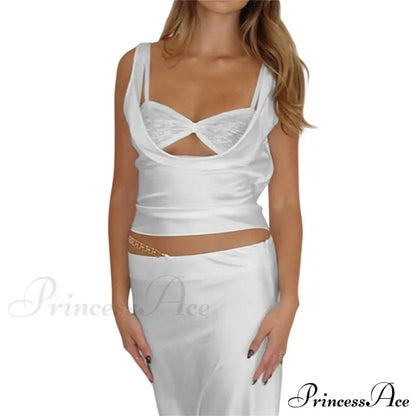 Y2k Lace Trim Slim Fit Low Cut Sleeveless Backless Stylish Elegant Trendy Crop Top