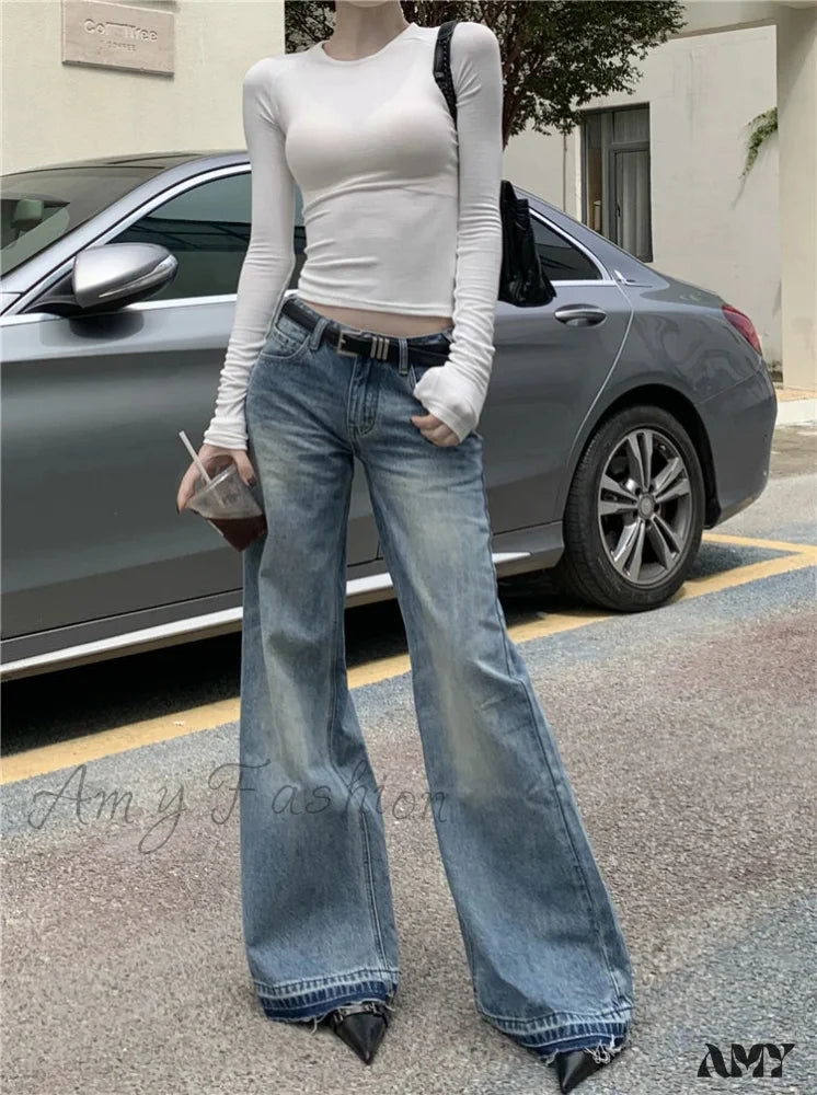 Y2K Low Waist Flare Spring Summer Autumn Fashion Lady Denim Low Rise Jean
